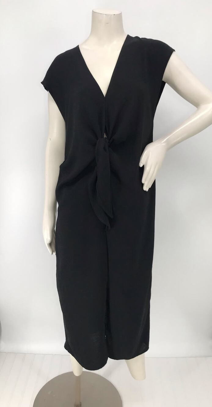 ZARA Womens Black Cap Sleeve Knotted Front Slit Midi Dress Size M